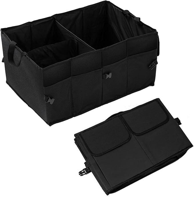 Hovom Car Trunk Organizer, Collapsible Trunk Storage Box for SUV, Multi-Compartment Car Organizers and Storage, Large Capacity Backseat Organizer for Most Cars SUVs Trucks Sedans (Black)