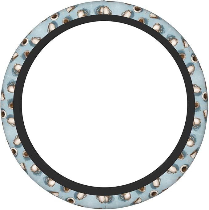 Neoprene Steering Wheel Cover Coffee Pattern Car Steering Wheel Cover Universal Fit for Most Cars