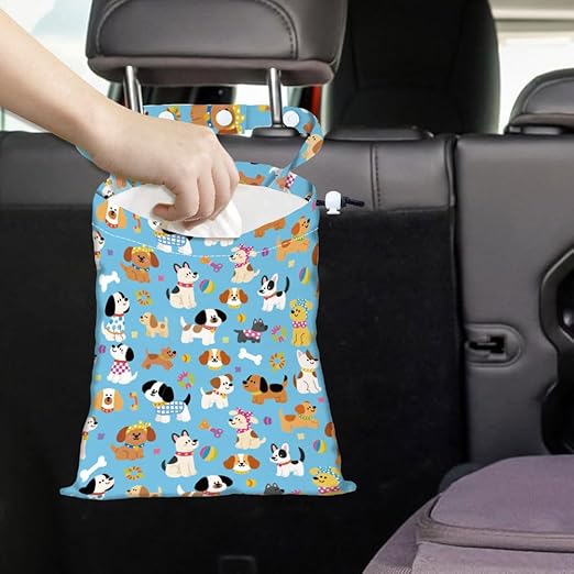 Pet Dog Strap Drawstring Car Trash Bag Hanging Garbage Bag with Snap Buttons Car Back Seat Trash Storage Portable Dustbin Vehicle Trash Can Bag for Vehicle Accessories Travel Camping