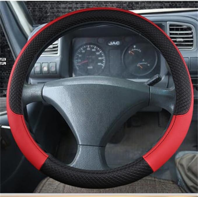 Car Van Semi Truck Trailer Bus Leather Steering Wheel Cover 15" 16" 17" 18" 19" Maximum Grip (Red,45cm/17.7in)
