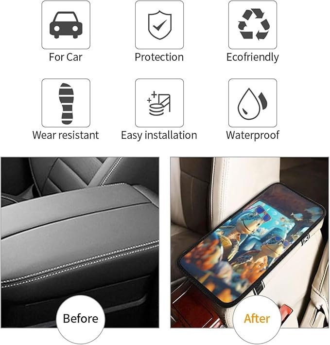 Car Center Console Cushion Cute Sea Turtle Armrest Interior Accessories Funny Underwater Sea Turtle Anti-Scratch Armrest Lid Protector Pad Armrest Cushion