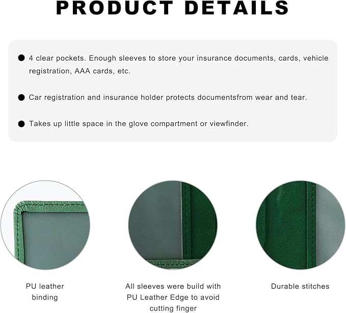 Car Registration and Insurance Holder, Waterproof Auto Glove Box Document Organizer with Magnetic Closure, Leather Car Document Wallet Case for ID Cards Driver License Paperwork (Dark Green)