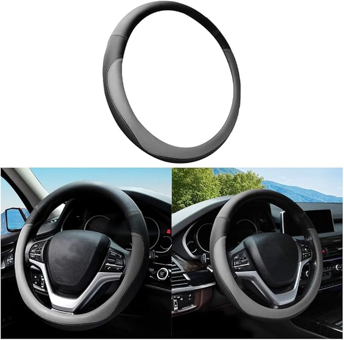 Mandark Car Steering Wheel Cover, Elastic Stretch Breathable Anti-Slip Microfiber Leather Auto Steering Wheel Protector, Soft Vehicle Interior Decor Accessories, Universal for RV, SUV, Truck (Gray)