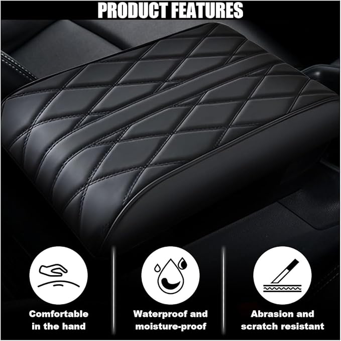 Car Center Console Cover Pad, Leather Auto Console Arm Rest Cover, Waterproof Car Armrest Seat Box Cushion Protector, Memory Foam Armrest Pillow for Most Cars