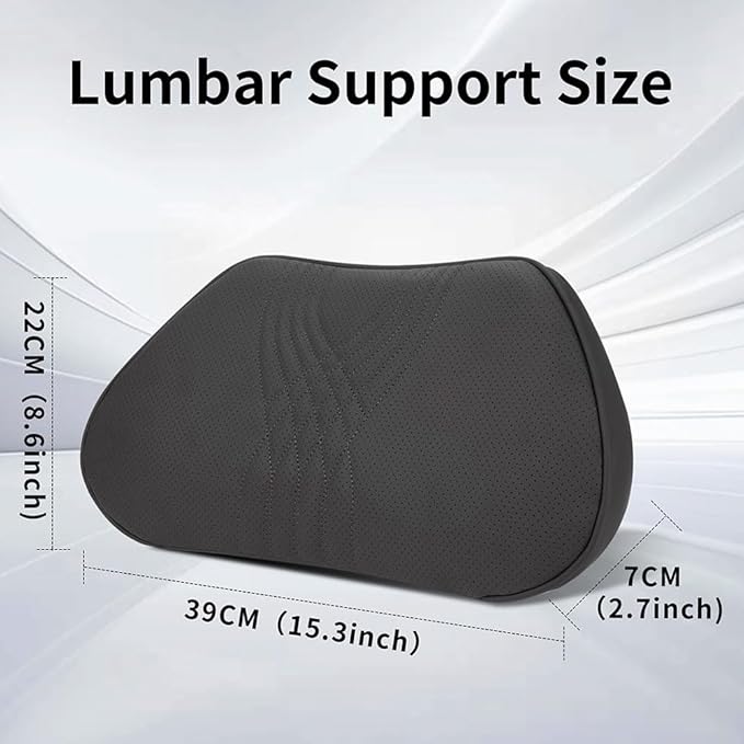 Dapucarin Lumbar Support Pillow for Car Seat, Office Chair Nappa Leather Memory Foam Lower Back Cushion for Back Pain Relief Improve Posture, Ergonomic Back Rest for Gaming Chair, Black, 1PC