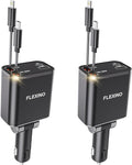 Flexino Retractable Car Charger for iPhone 16, 69W Fast Charging Car Charger USB C, Car Chargers with 2 Retractable Cords 2.6ft, Car Adapter for iPhone 16/15 Series, Galaxy(Grey, Dual Type C)