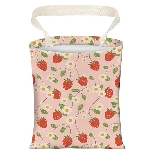 AXZOPDE Cute Car Trash Can, Hanging Canvas Car Back Seat Organizer and Storage Bag, Funny Car Trash Bag For Travelling, Outdoor Cute Strawberry Leaf