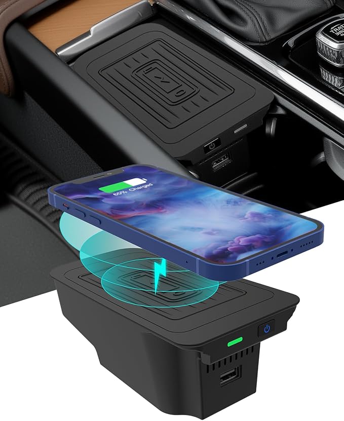 hoMPLEX Wireless Charger for Volvo (XC90/S90/V90/XC60/V60/S60) 2017-2025, Automotive Center Console Organizer Wireless Charging Pad for Volvo Accessories 2018 2019 2020 2021 2022 2023 2024