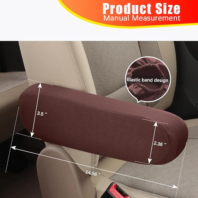 Smeyta 2PC Car Front Seat Armrest Covers,Seat Arm Rest Cover,Flat Cloth Fabric Armrest Cover,Replacement Car Front Seat Armrest Cover(Coffee,1Pair)