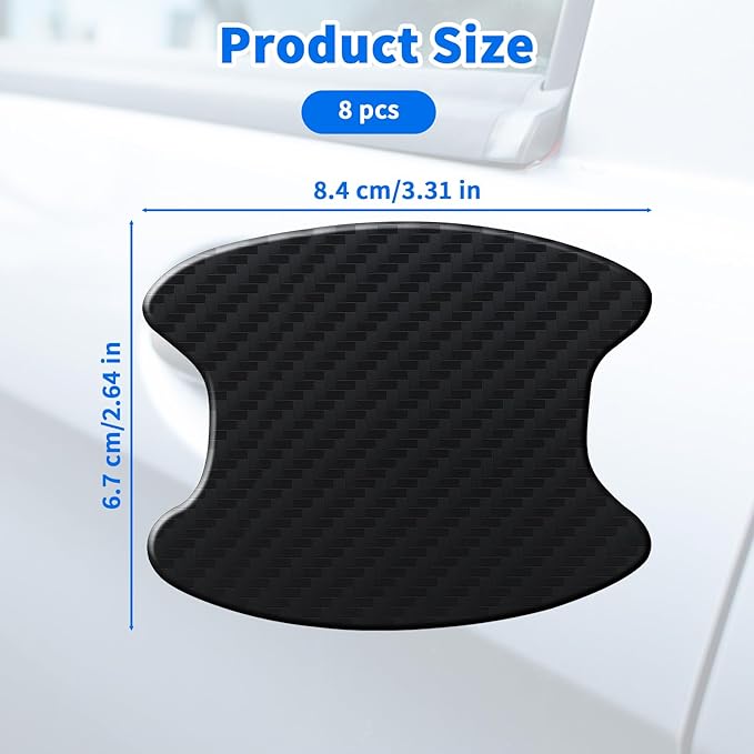 8 Pcs Car Door Handle Cup Scratch Protector, Durable TPU Carbon Fiber Door Bowl 3D Sticker, 3.74''×3.93'' Universal Doors Handle Protectors for Most Vehicles (Medium-Black)