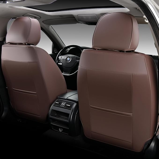 FLORICH Car Seat Covers, Dark&Brown Leather Car Seat Covers Front Seats, Premium Leatherette Car Seat Cushion for Cars, Automotive Seat Protectors Universal Fit for Most Sedans Cars SUV Trucks