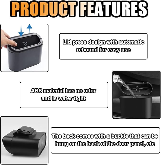 Mini Car Trash Can with Lid, Small Automotive Dustbin Garbage Container, Waterproof and Leak Resistant Car Storage Box with a roll of Plastic Trash Bags, Car Accessories Trash Bin for Vehicle, Home