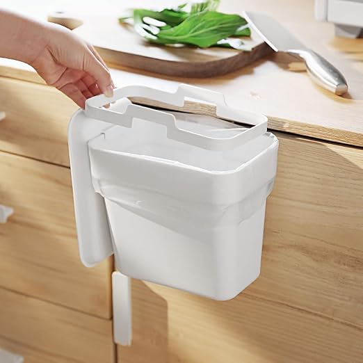 0.8 Gallon Hanging Small Trash Can with Lid for Cupboard/Bathroom/Bedroom/Office/Camping,7.7 x 4.75 x 6.7 inches, White