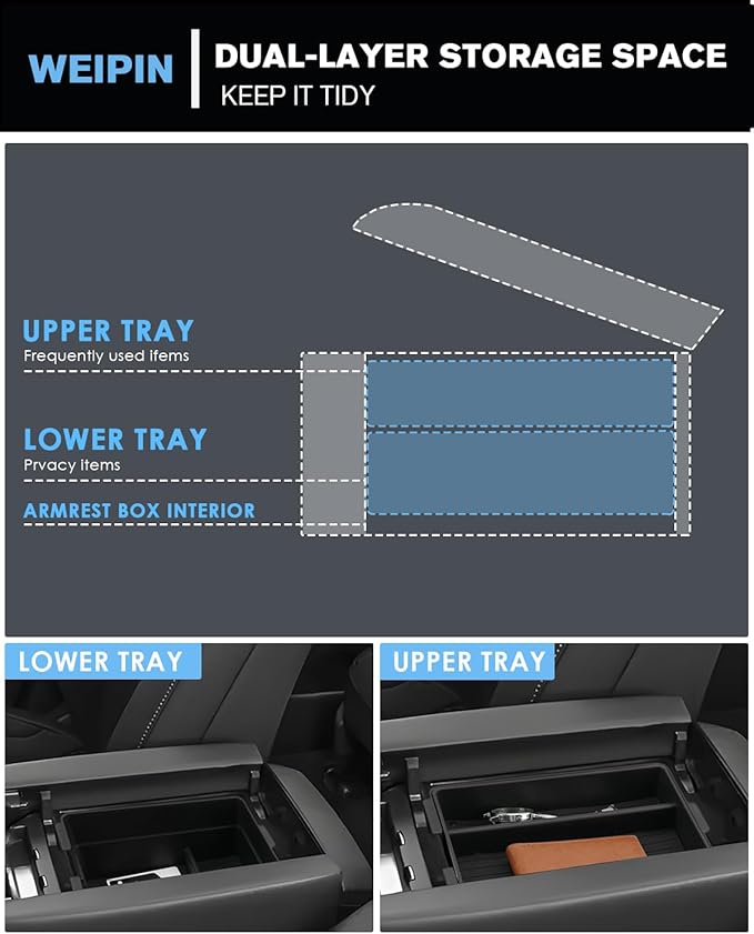WEIPIN for 2PCS Double Layer Center Console Armrest Organizer ABS Materials Compatible with 2024-2026 L EXUS TX350/TX350h/TX450h+/TX500h