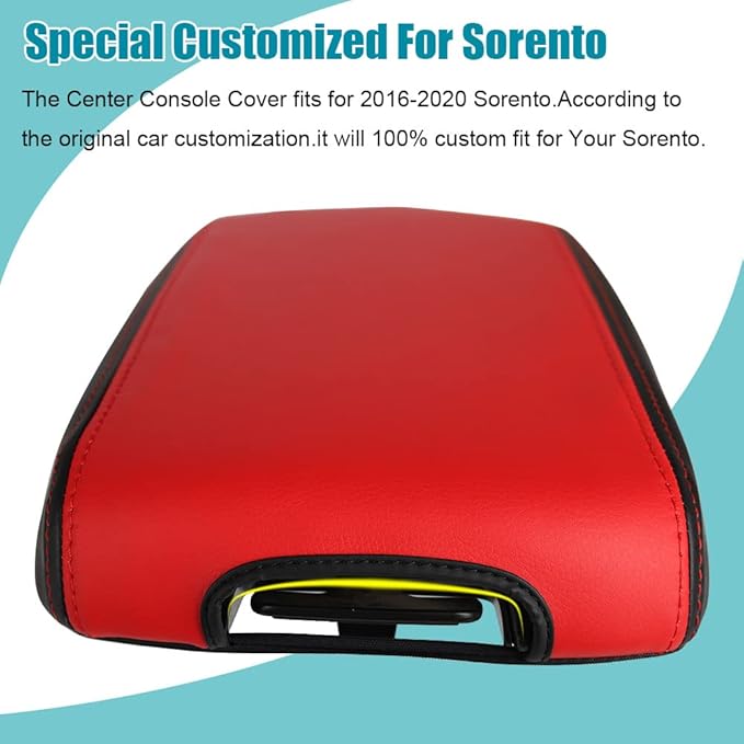 LEXLEY Center Console Pad Armrest Box Cover Waterproof Anti-Scratch Leather Protector Covers For Kia 2016-2020 Sorento-Red+Black