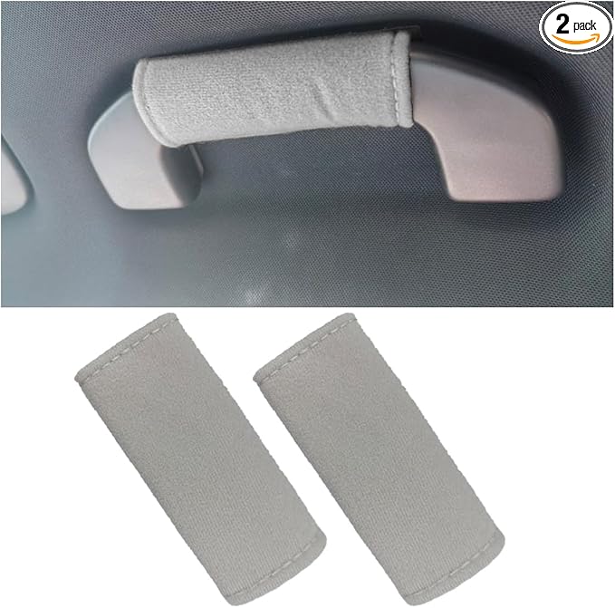 2PCS Car Inside Door Handle Protector, Colorful Soft Fluff Car Pull Handle Cover, Anti-Scratch Grab Handle Wrap, Car Interior Decoration Accessories for Women Men (Grey)