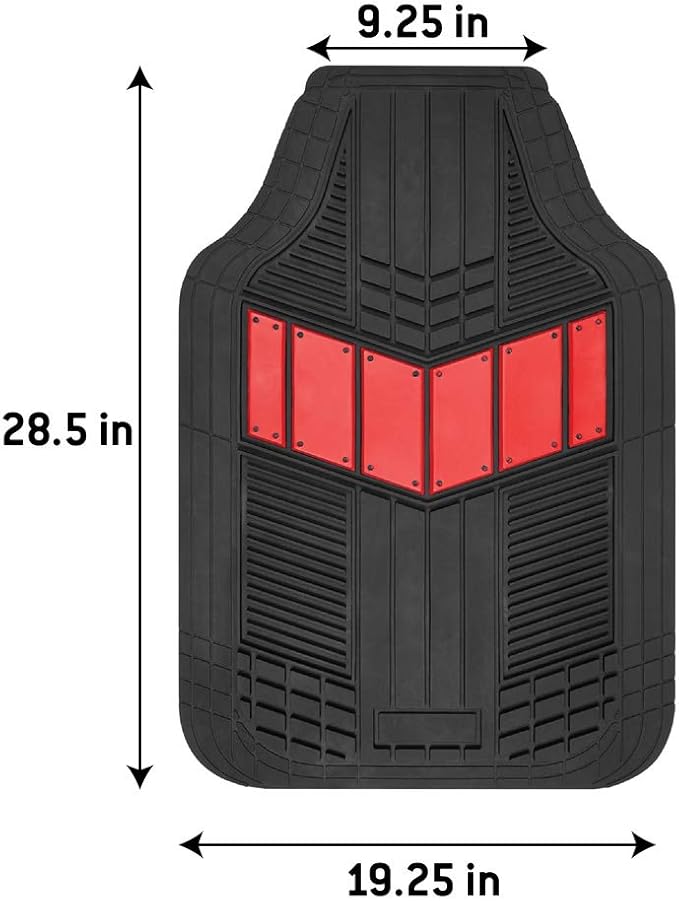 Motor Trend DualFlex Two-Tone Sport Design All-Weather Rubber Floor Mats for Car, Truck, Van & SUV - Waterproof Front & Rear Liners with Drainage Channels, Red
