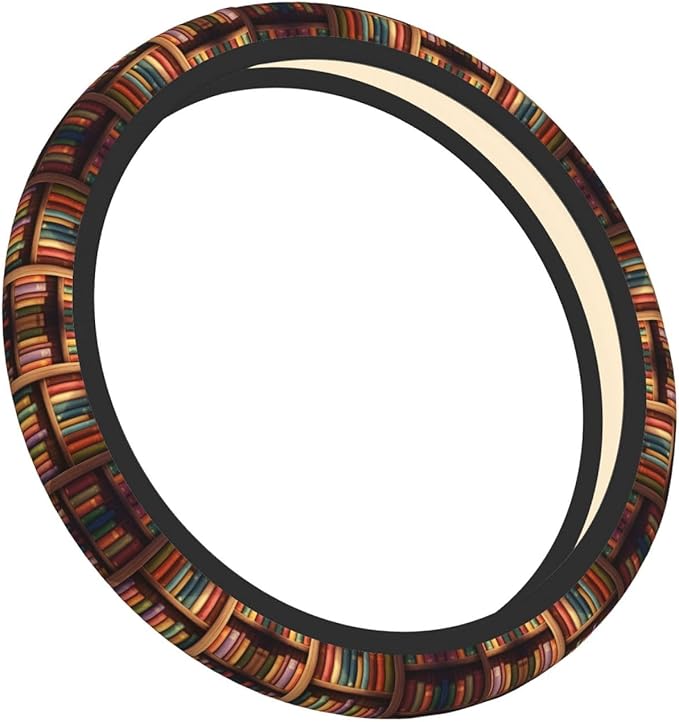 Neoprene Steering Wheel Cover Vintage Library Bookshelf Car Steering Wheel Cover Universal Fit for Most Cars