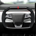 Steering Wheel Cover for Cybertruck Hand Stitching DIY Steering Wheel Cover Black with Dark Red Center Mark (Upper Lower Carbon Fiber & Alcantara Side Grips)