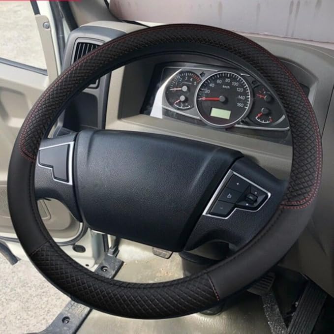 Car Van Semi Truck Trailer Bus Leather Steering Wheel Cover 15" 16" 17" 18" 19" Maximum Grip (Black,36cm/14in)