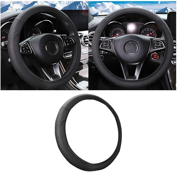 Car Steering Wheel Cover, Leather Elastic No Inner Ring Vehicle Steering Wheel Protector for 14.5-15Inch, Anti Slip Auto Interior Protection Accessories, Universal for SUV Sedan Truck (Black)