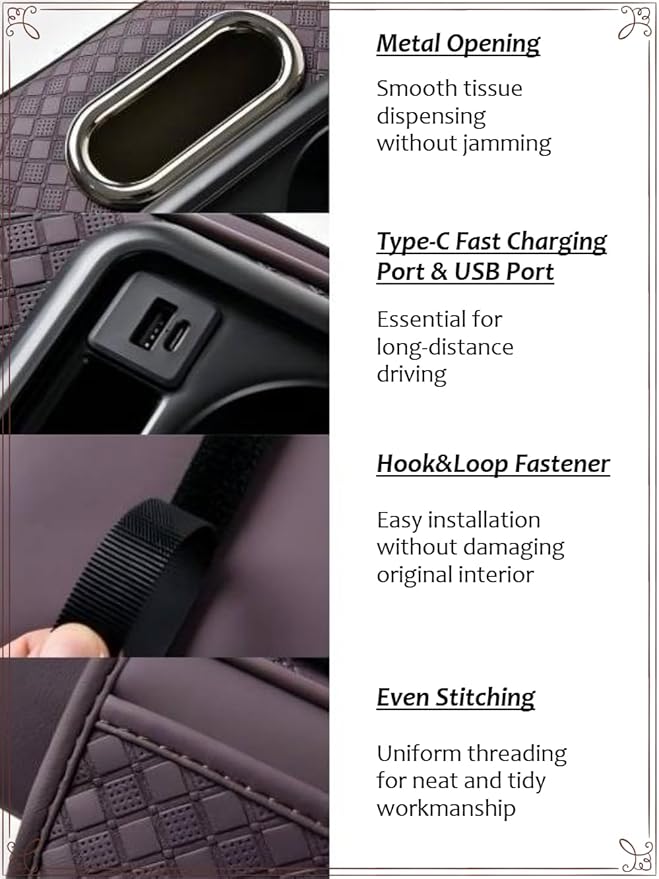 2026 Enhanced Car Center Console Armrest Cushion with USB& Type-C Charging, PU Leather Console Pad with Cup Holders, Storage& Tissue Outlet for Most Vehicles (Flat Version, Light Beige)