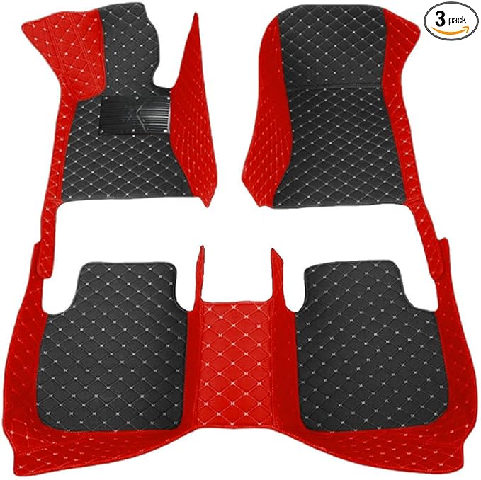 KaiLaiCarCustom Automotive Car Floor Mats for 99.99% Sedan SUV Sports Car Men Women Protection Full Coverage Pads Anti-Slip Leather Floor Lining (Red + Black Beige, C- Diamond Double Spelling)