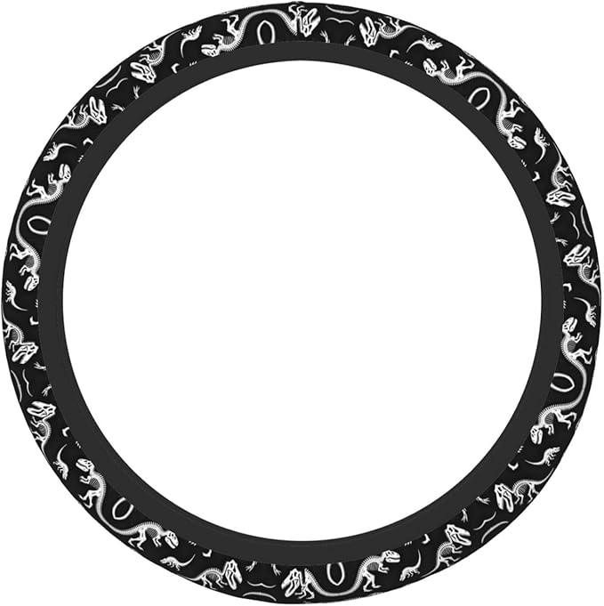 Dark-Dinosaur Skeletons Universal Fit Steering Wheel Cover for Car, Truck, and SUV, Durable Steering Wheel Protection