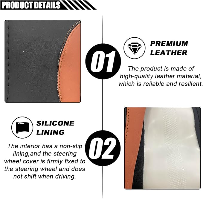 14.5"-15" Car Steering Wheel Cover, Microfiber Leather Cover, Anti-Slip Breathable Steering Wheel Decoration, Universal Steering Wheel Accessories for Diverse Cars (Coffee)