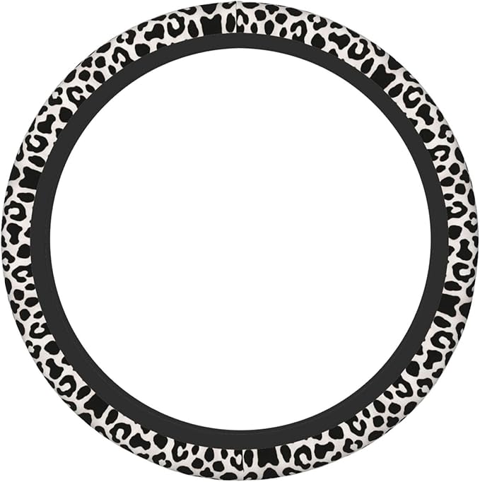 Black White Leopard Car Steering Wheel Cover, 15 Inch Steering Wheel Cover Stylish Decor for Most Cars