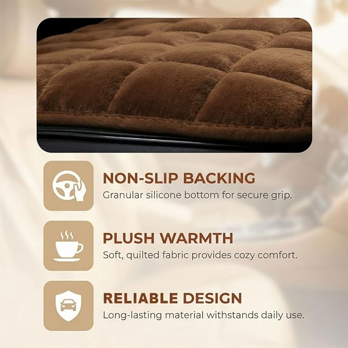 YoRise Car Seat Cushion, Soft Plush Auto Seat Pad with Storage Pocket, Car Driver Seats Protector Cover with Non-Slip Rubber Bottom, Winter Vehicle Accessory for SUV, Truck, Home, Office (Coffee)