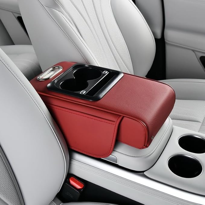 Armrest Pad for Car w/Type-C Charging Interface, Car Center Console Cup Holder, Interior Car Accessories, 2 Sizes& Styles (Upgraded Version, Red, M: 35×20.5×7cm / 13.78×8.07×2.76’’)