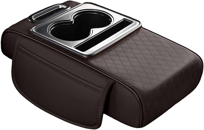 Car Center Console Pad PU Leather Armrest Organizer with Tissue Box Slot for Vehicles, Style F