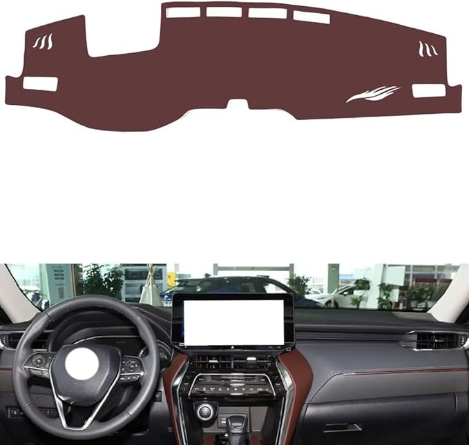 Leather Dashboard Cover Compatible with Toyota Harrier（HUD）,Dash Board Cover mat Anti-Slip Sun-Proof and dust-Proof(Brown)