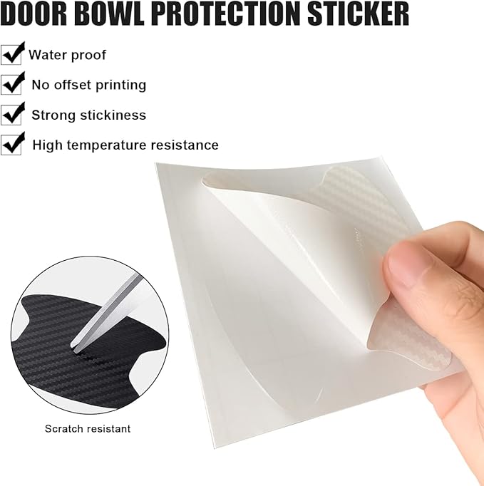 4PCS Car Handle Cup Stickers, Carbon Fiber Scratch Auto Door Protective Film, Non-Marking Car Bowl Protector, Universal Paint Cover Guard for Most Cars, SUV, Van (White)