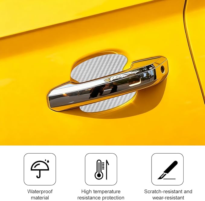 Car Door Handle Cup Scratch Protector, 4PCS 3D Carbon Fiber Vehicle Handle Bowl Sticker, Automotive Exterior Door Cup Protection Decal, Universal for SUV Caravan Automobile (Silver)