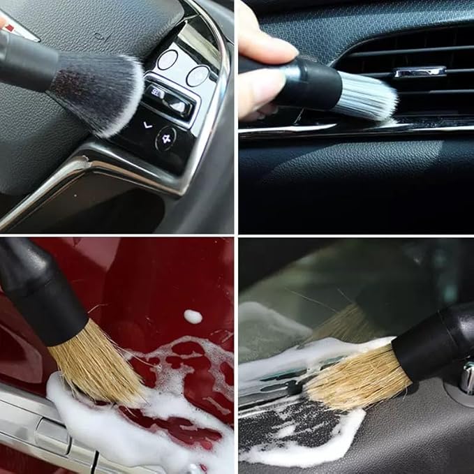 6PCS Car Detailing Brush Set Soft Boars Hair Car Interior Detailing Brushes Car Interior Detailing Kit Car Cleaning Gel Supplies Kit Car Dust Brush Car Accessories for Truck, Ruv, Interior
