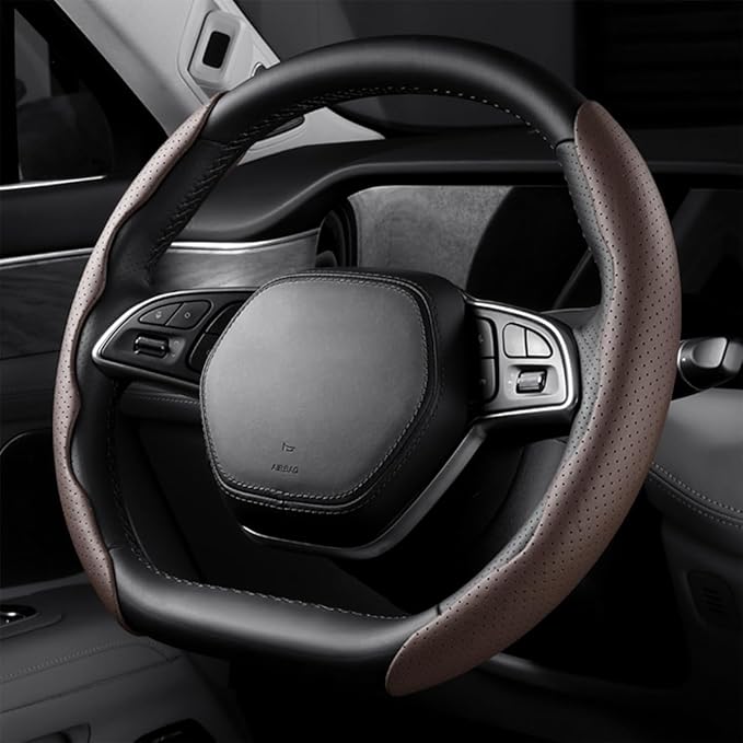 LoyaForba Car Steering Wheel Cover, Universal 15 Inch Leather Segmented Auto Steering Wheel Protector, Anti-Slip and Soft Breathable, Car Interior Accessories for Most Vehicle, SUV, Truck (Coffee)
