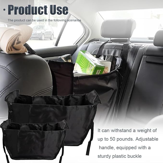 Car Seat Organizer, Oxford Cloth Backseat Car Storage Bag with Drawstrings, Large Capacity Passenger Seat Organizer, Hammock Foldable Hanging Travel Bag for Road Trip (2PCS)