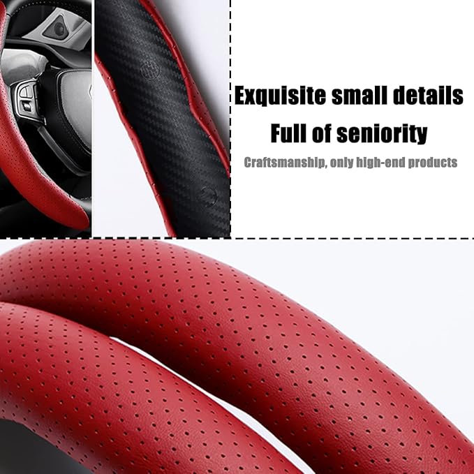 LoyaForba Car Steering Wheel Cover, Universal 15 Inch Leather Segmented Auto Steering Wheel Protector, Anti-Slip and Soft Breathable, Car Interior Accessories for Most Vehicle, SUV, Truck (Red)