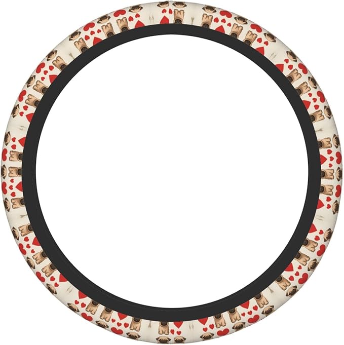 Funny Pug Puppy Dog Universal Fit Steering Wheel Cover for Car, Truck, and SUV, Durable Steering Wheel Protection