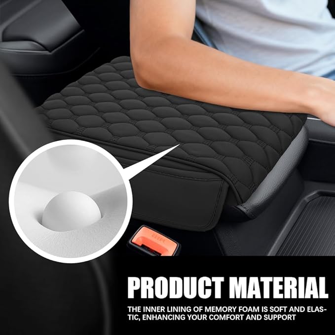Upgraded Car Center Console Cover, Armrest Cover for Car, Waterproof Leather Auto Armrest Cover Protector with 2 Pocket, Comfortable Arm Rest Box Cushion Pad for Vehicles, Trucks (Black)