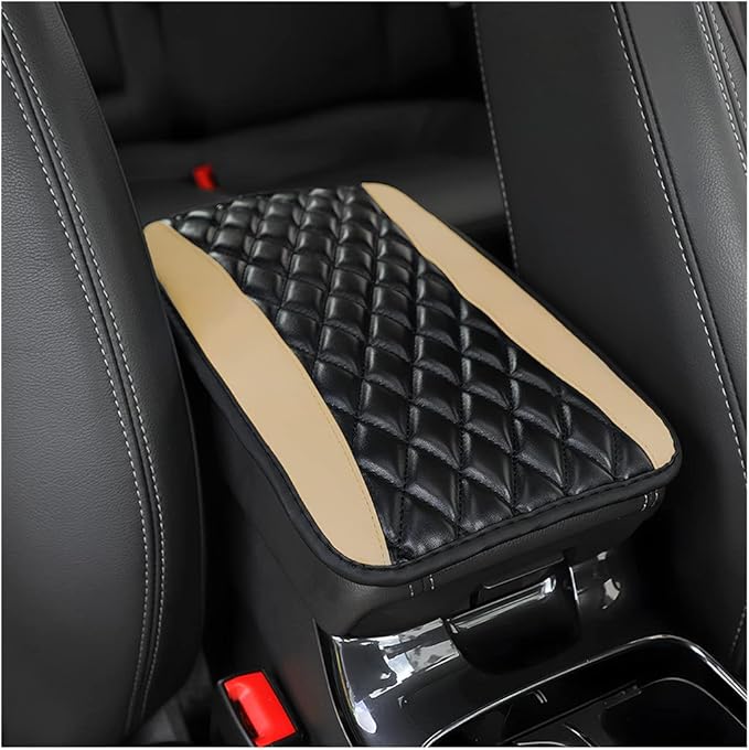Moly Magnolia Car Center Console Cushion Pad, Universal Leather Waterproof Armrest Seat Box Cover Protector,Comfortable Car Decor Accessories Fit for Most Cars, Vehicles, SUVs (Beige)