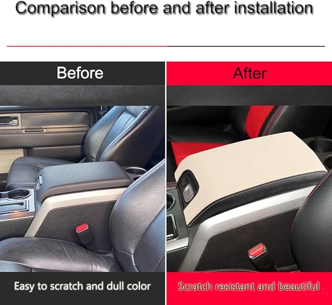 XITER 1PC Leather Center Console Armrest Box Cover Waterproof Cushion Pad for F150 2009-2014 Not Fit Jump Seat Console(Beige+Black)