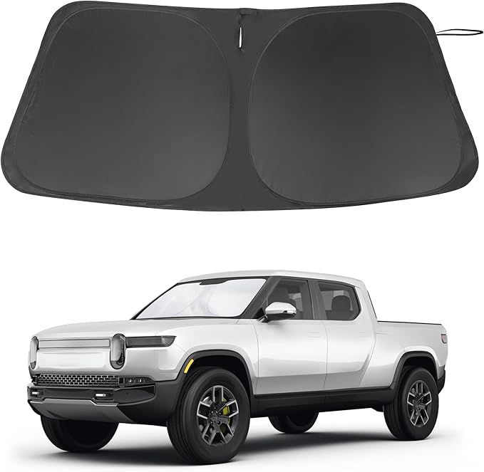 Windshield Sun Shade Custom Fit for 2022 2023 2024 2025 Rivian R1T Accessories Foldable Sunshade Sun Blocker Protect Car from Sun Rays & Heat Damage Keep Car Cooler