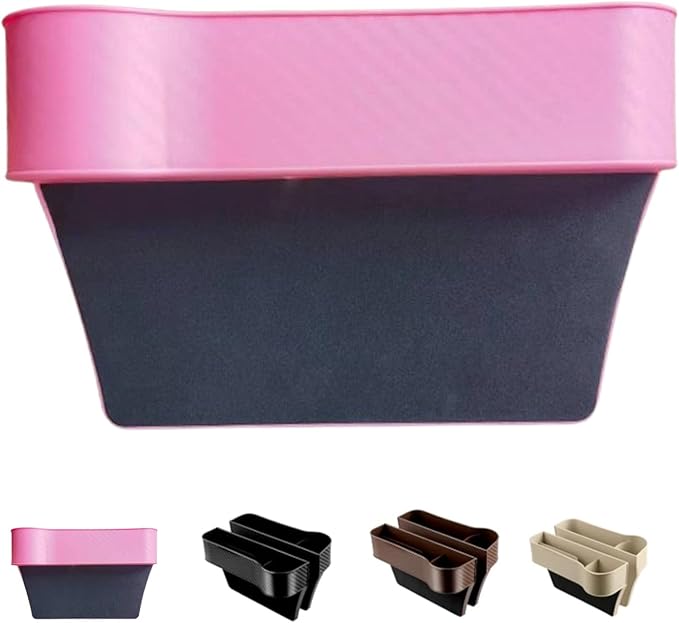Leather Multifunctional Car Seat Organizer, Cars Seat-Gap Filler with Cup Holder, Multipurpose Backseat Car Seats Organizer Front Seats, Auto Storage Bag for Cars Console Side (Pink,Right seat)