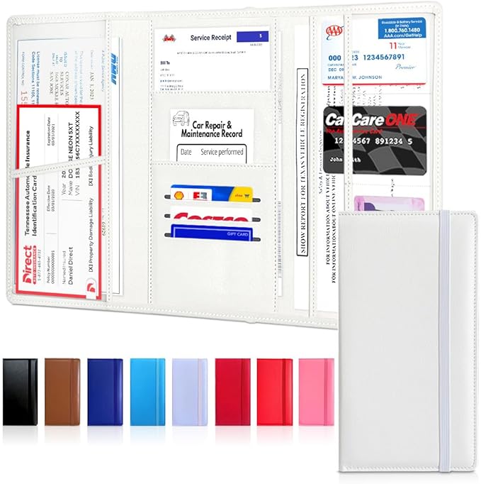 LINTRU Car Registration and Insurance Holder Trifold, Oversized Fit with Reinforced Construction, Matte PU Leather Vehicle Glove Box Organizer for Documents, Car Accessories for Men and Women