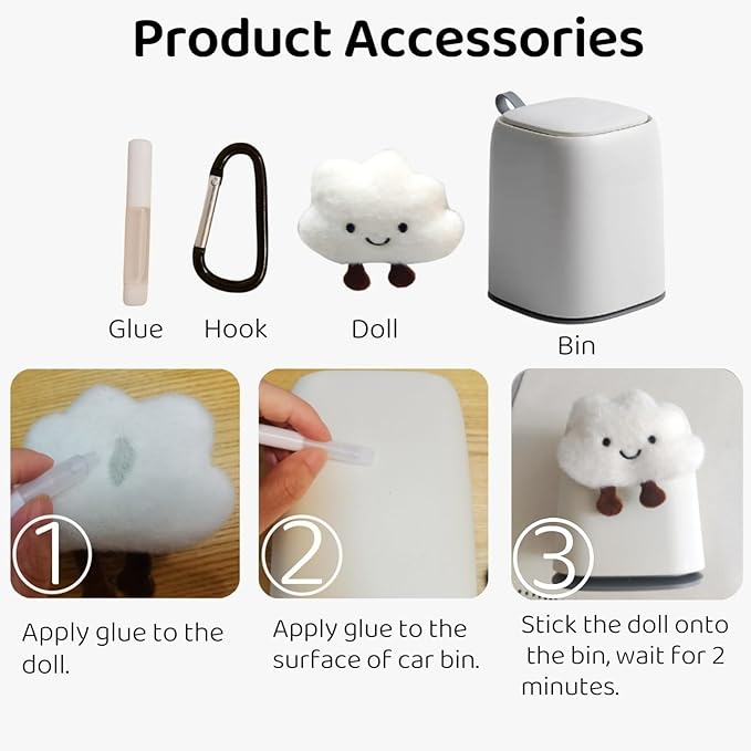 Car Can Garbage Bin Cute Cartoon Style Hanging Car Flip Lid Trash Can Detachable Leak-Proof ABS Material Spaceman Duck Smile Cloud (Smiling Cloud)