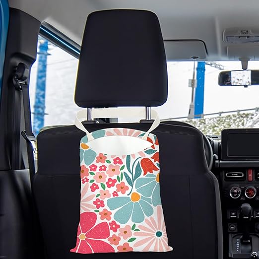 Pykfrhh Danish Flower Car Trash Can, Car Trash Bag Hanging, Waterproof Cars Back Seat Hanging Organizer and Storage Trash Bags for Vehicle Travelling Camping