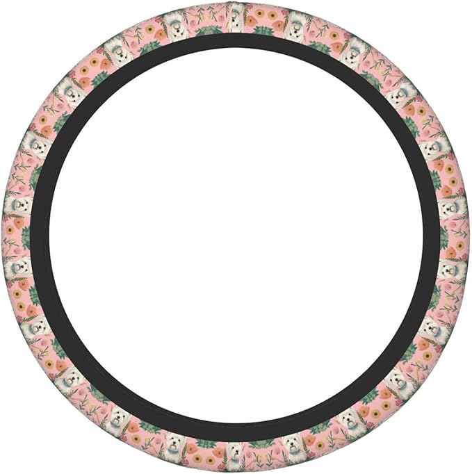 Neoprene Steering Wheel Cover Westie Floral Car Steering Wheel Cover Universal Fit for Most Cars